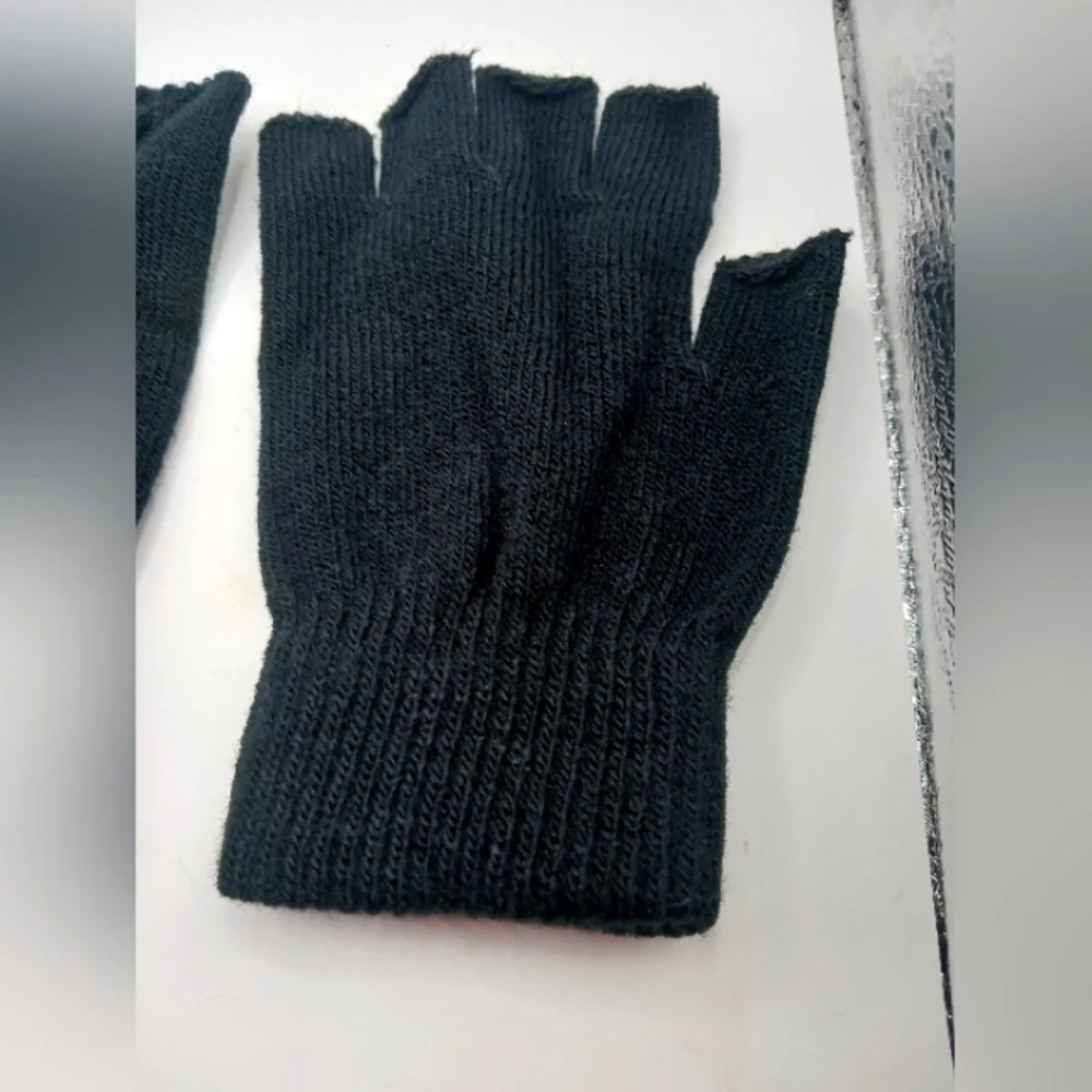 Fingerless Black Cotton Gloves Unisex 2 Pairs -New